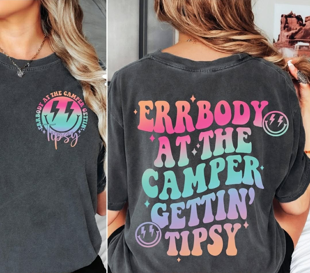 A custom graphic shirt shown front and back