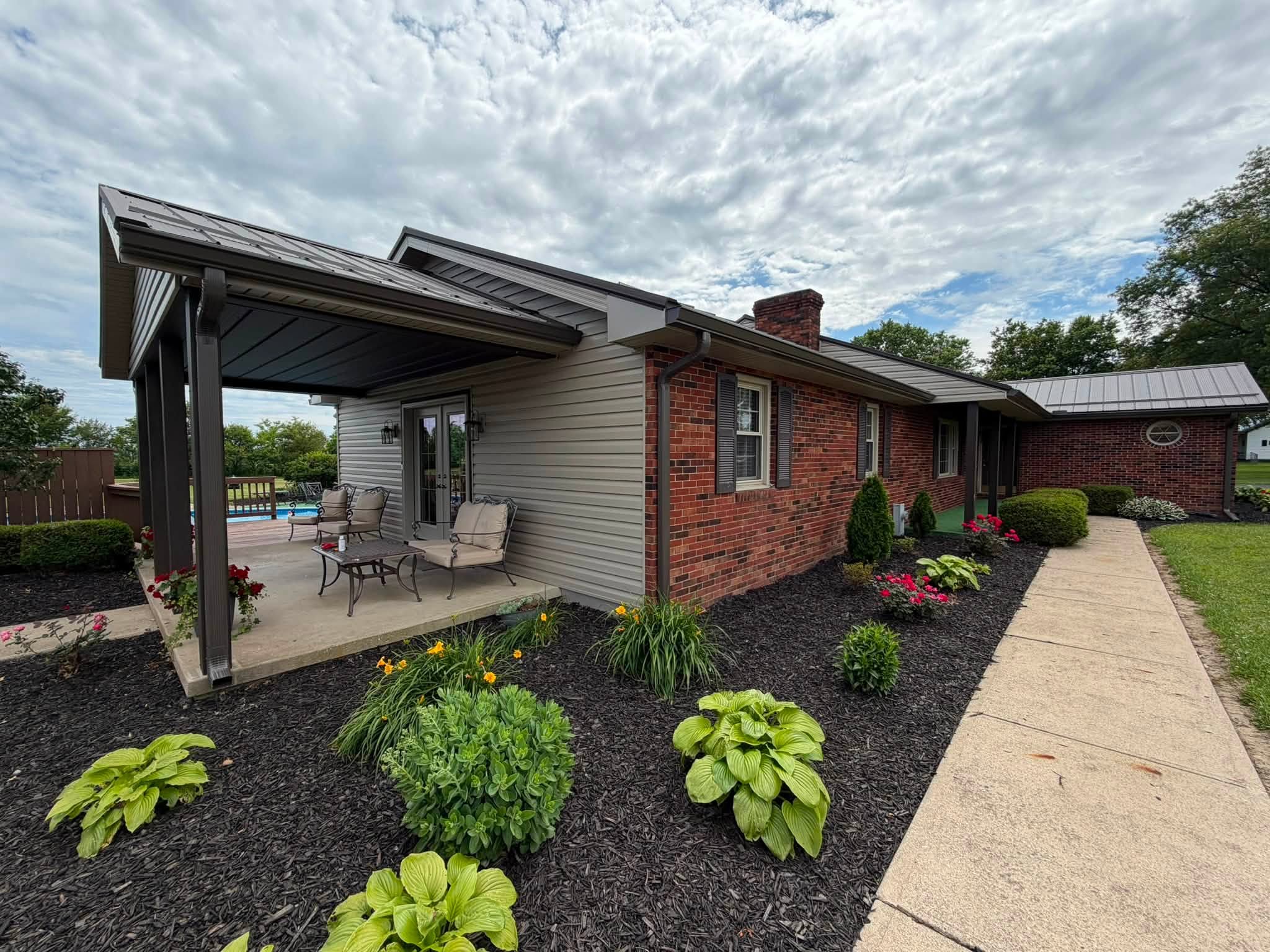 Brick home patio and roof detail