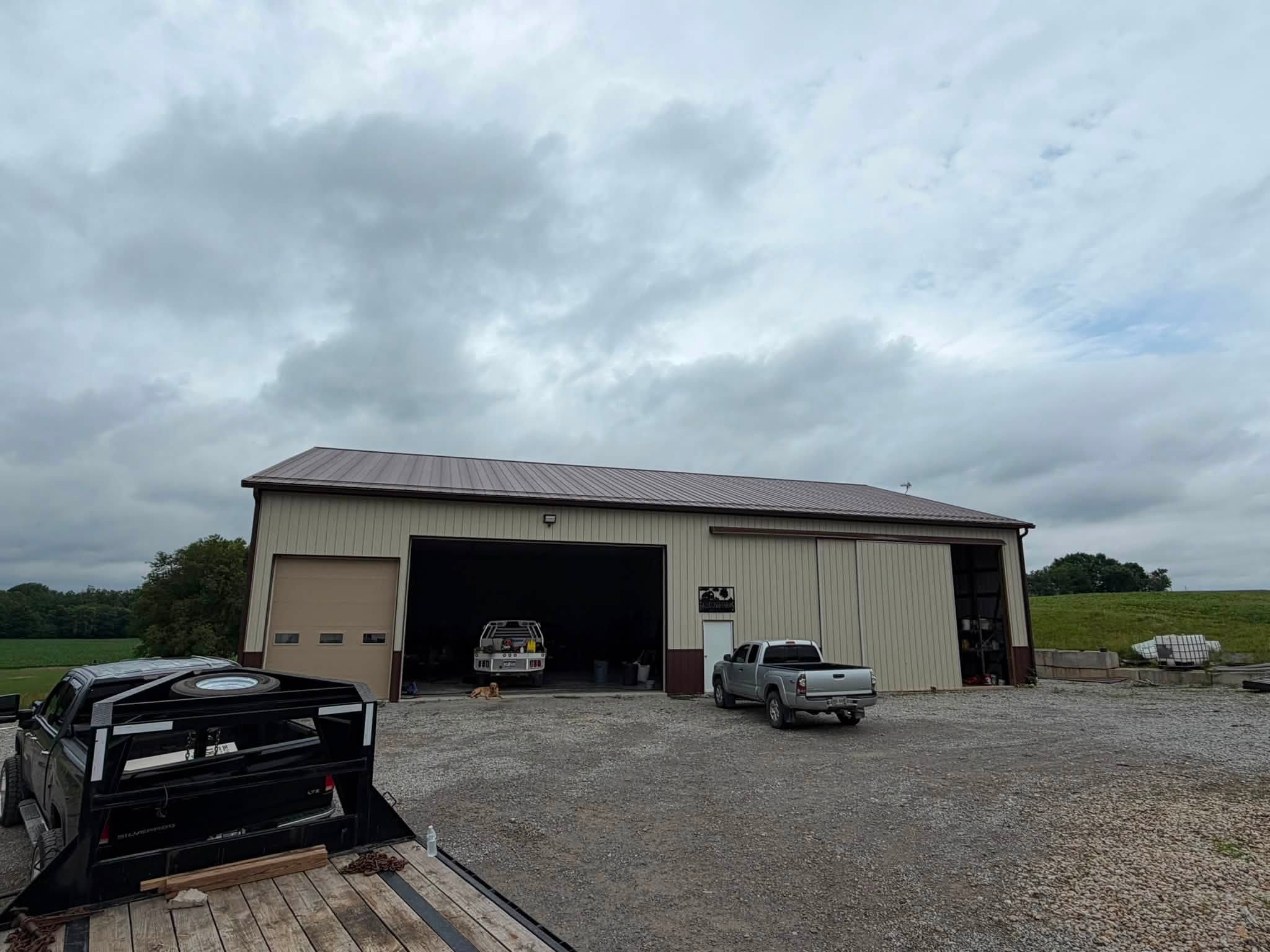 Large shop garage with finished metal roof