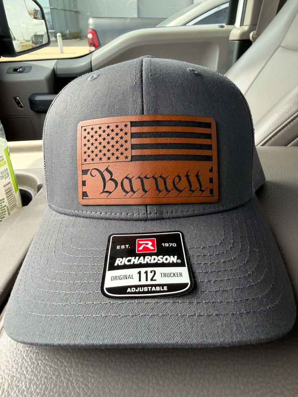 Richardson hat with custom leather flag patch