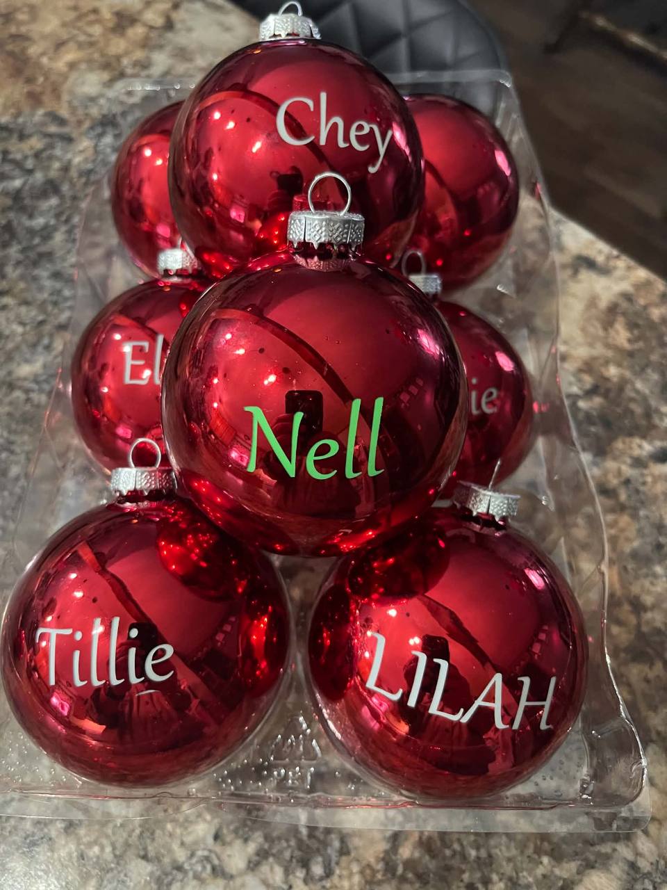 Red personalized Christmas ornaments